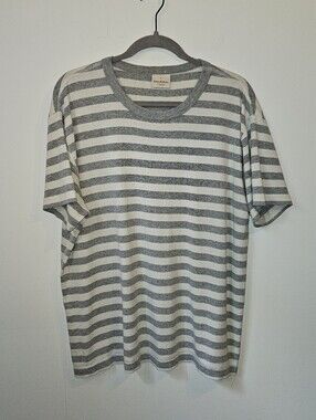 Hanna Andersson Striped Gray and White Organic Cotton Women T-Shirt Large